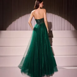 Unique Vintage Special Occasion|Prom Dresses>Cinderella Divine Emerald Beaded Strapless Tulle Prom Dress