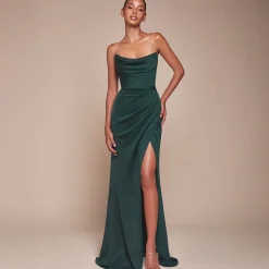 Unique Vintage Special Occasion|Prom Dresses>Cinderella Divine Emerald Chiffon Strapless Slit Prom Dress