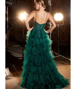 Unique Vintage Special Occasion|Prom Dresses>Cinderella Divine Emerald Feather Glitter Prom Dress