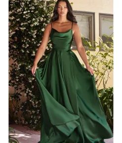 Unique Vintage Special Occasion|Prom Dresses>Cinderella Divine Emerald Liquid Satin Prom Gown