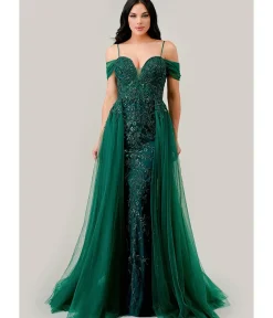 Unique Vintage Special Occasion|Prom Dresses>Cinderella Divine Emerald Off Shoulder Prom Gown