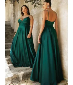 Unique Vintage Special Occasion|Prom Dresses>Cinderella Divine Emerald Ruched Satin Mystique Bridesmaid Gown