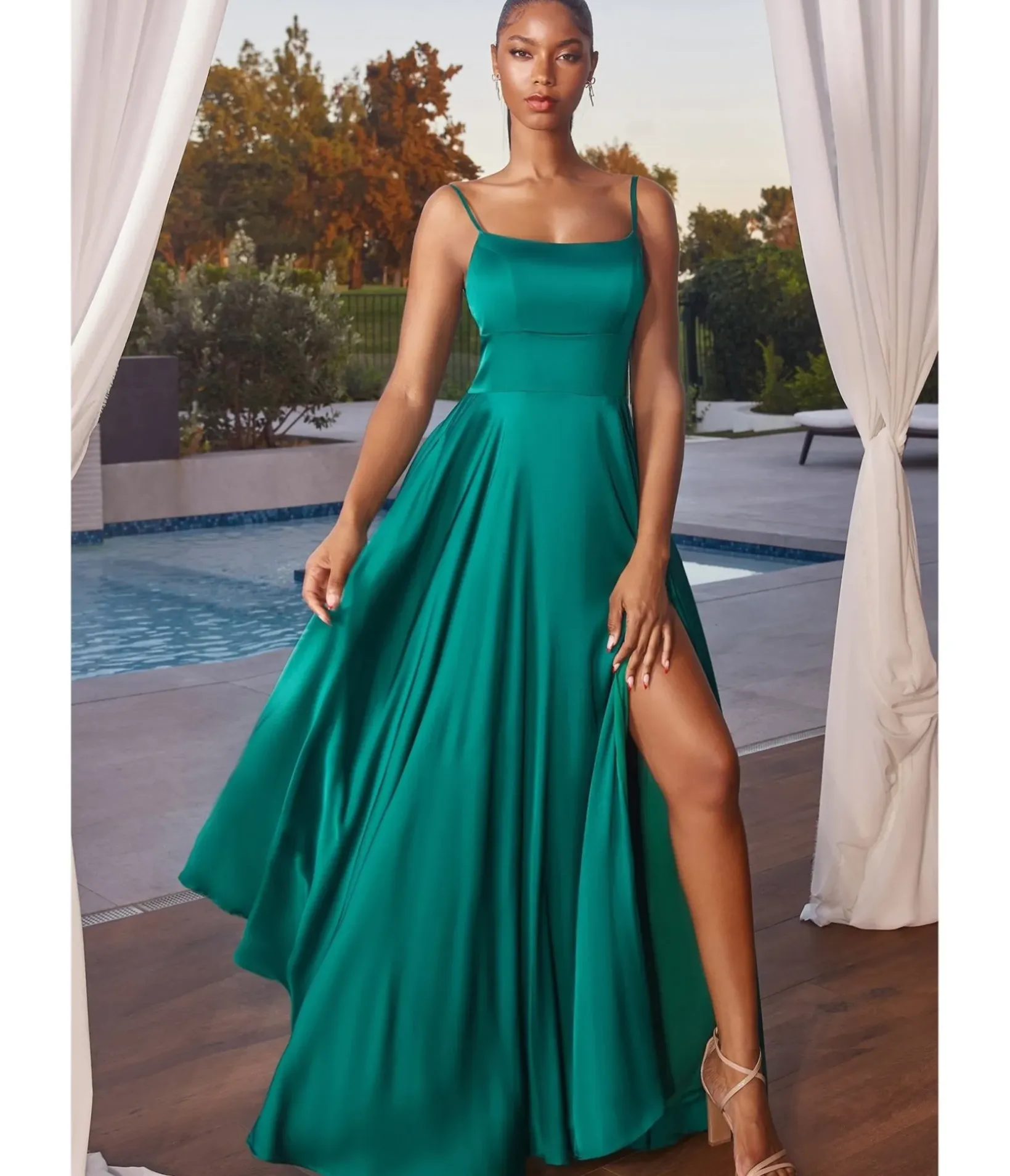 Unique Vintage Special Occasion|Prom Dresses>Cinderella Divine Emerald Satin A Line Bridesmaid Dress