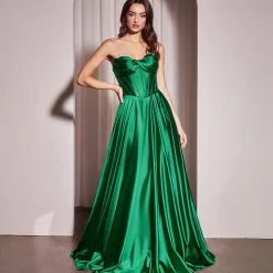 Unique Vintage Special Occasion|Prom Dresses>Cinderella Divine Emerald Satin Strapless A-Line Slit Prom Dress