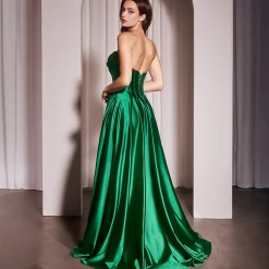 Unique Vintage Special Occasion|Prom Dresses>Cinderella Divine Emerald Satin Strapless A-Line Slit Prom Dress