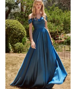 Unique Vintage Special Occasion|Prom Dresses>Cinderella Divine French Navy Satin Off The Shoulder Bridesmaid Gown