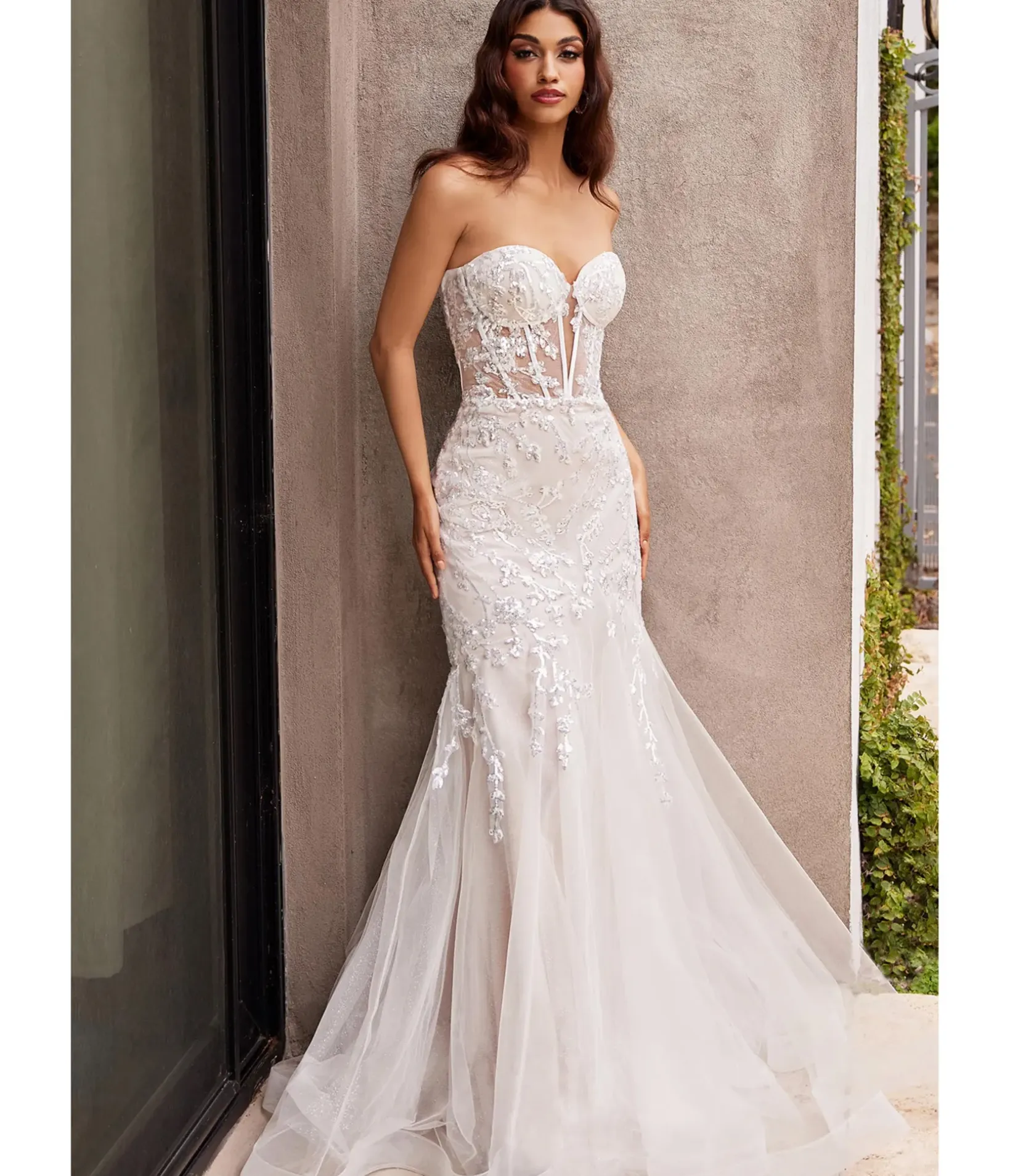 Unique Vintage Special Occasion|Prom Dresses>Cinderella Divine French White Floral Embellished Mermaid Bridal Gown