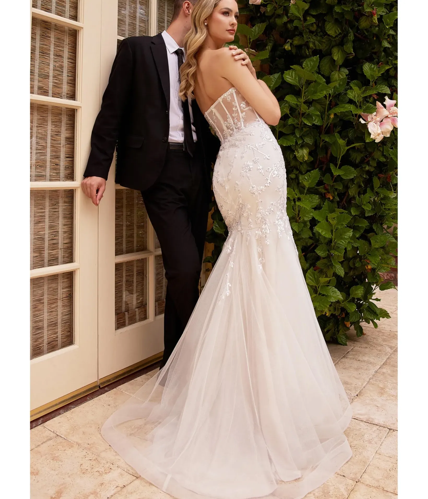 Unique Vintage Special Occasion|Prom Dresses>Cinderella Divine French White Floral Embellished Mermaid Bridal Gown