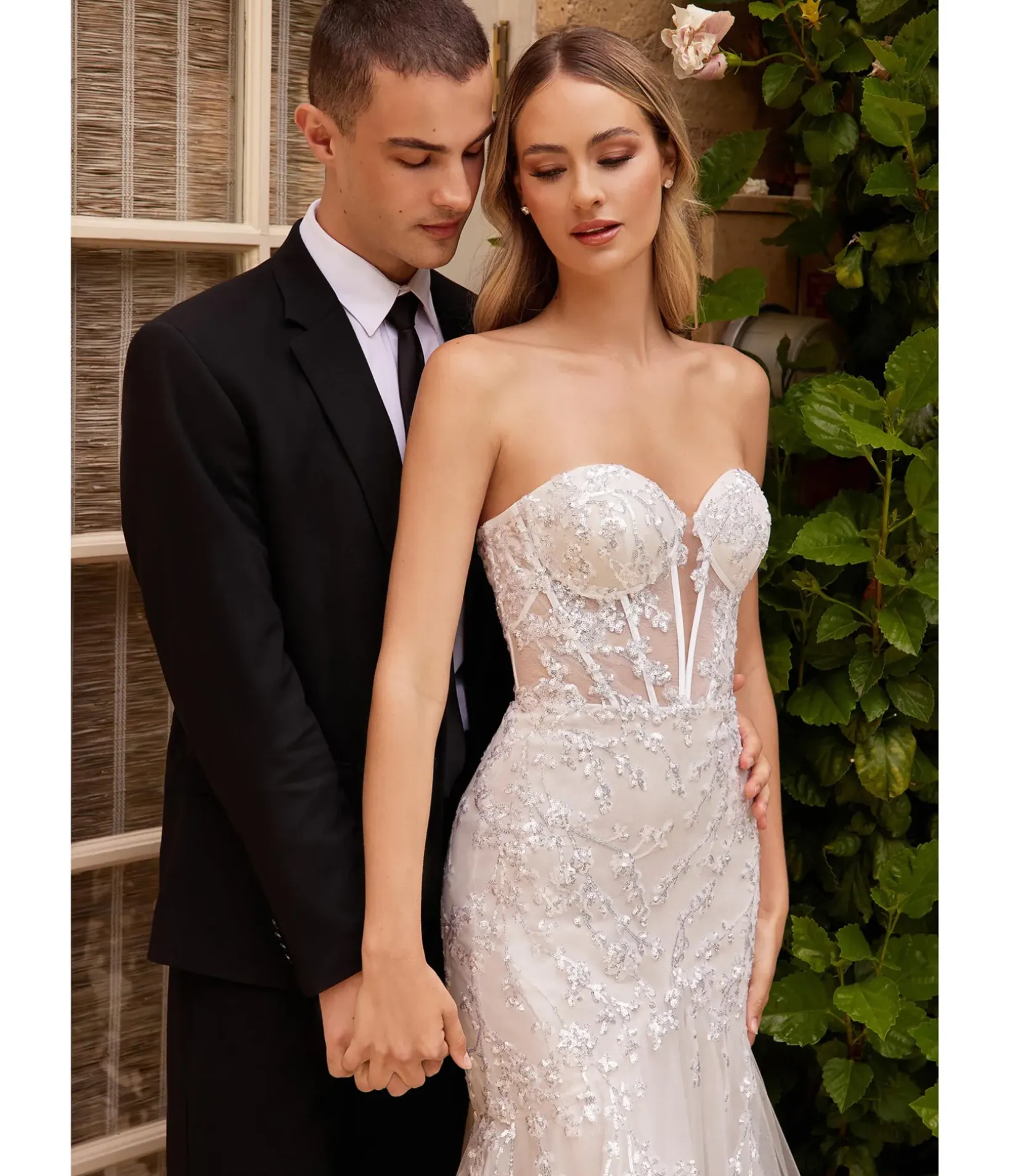 Unique Vintage Special Occasion|Prom Dresses>Cinderella Divine French White Floral Embellished Mermaid Bridal Gown