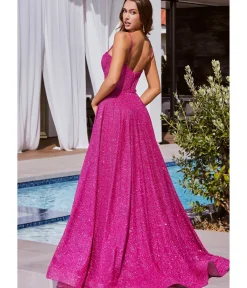 Unique Vintage Special Occasion|Prom Dresses>Cinderella Divine Fuchsia Glitter Strapless Prom Gown