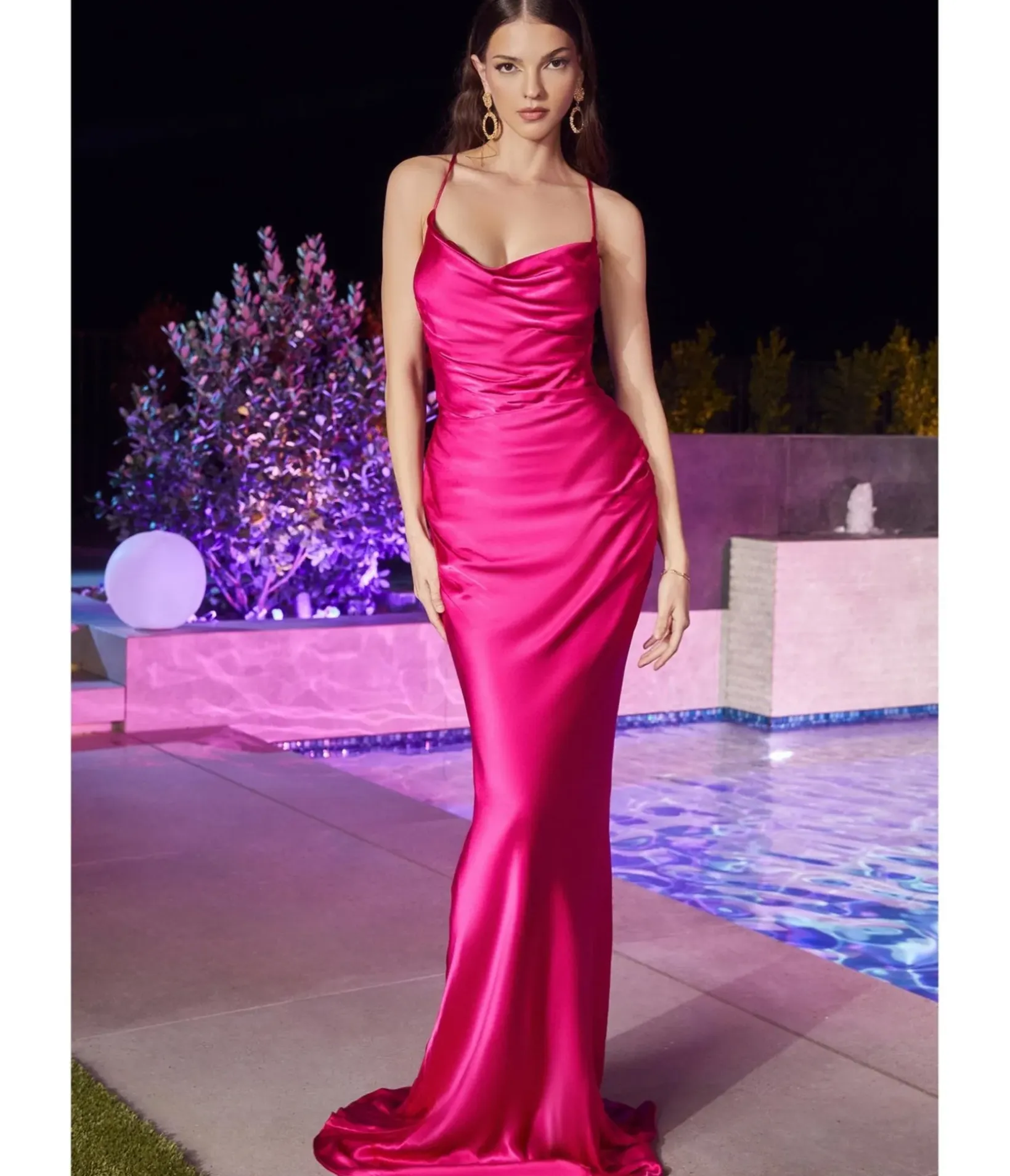 Unique Vintage Special Occasion|Prom Dresses>Cinderella Divine Fuchsia Satin Fitted Slip Bridesmaid Gown