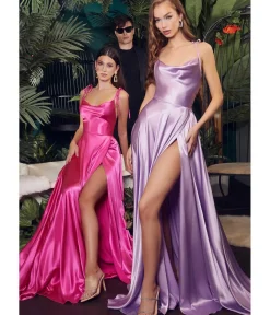 Unique Vintage Special Occasion|All Things Pink>Cinderella Divine Hot Pink Liquid Satin Prom Gown