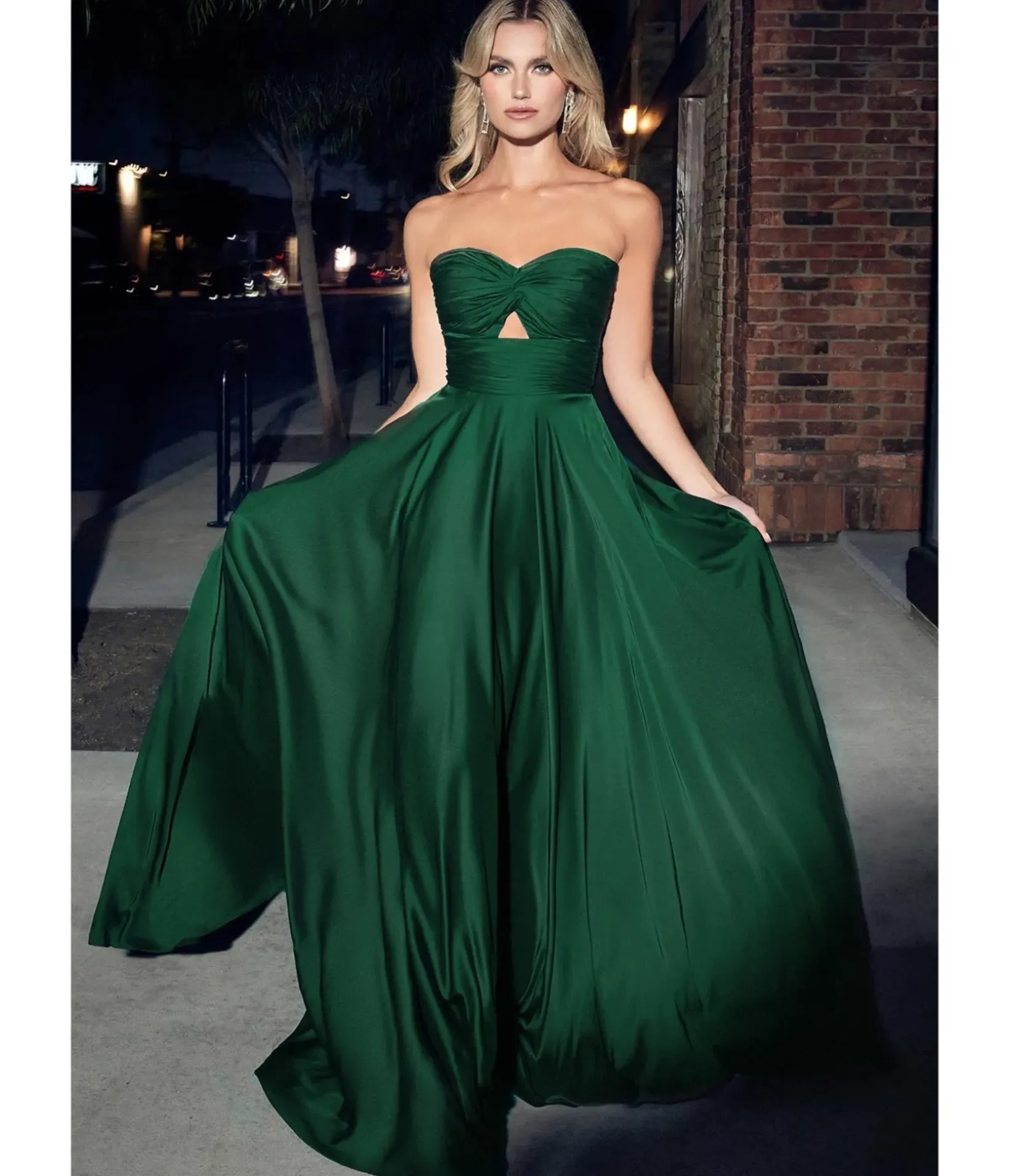 Unique Vintage Special Occasion|Prom Dresses>Cinderella Divine Hunter Green Satin Strapless Keyhole Evening Gown
