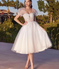 Unique Vintage Special Occasion|Prom Dresses>Cinderella Divine Ivory Glitter Floral Swing Bridesmaid Dress
