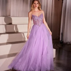 Unique Vintage Special Occasion|Prom Dresses>Cinderella Divine Lavender Beaded Strapless Tulle Prom Dress