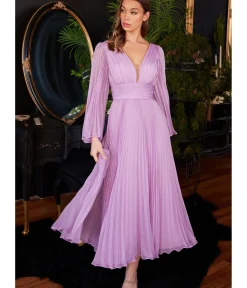 Unique Vintage Special Occasion|Prom Dresses>Cinderella Divine Lavender Pleated Midi Bridesmaid Dress