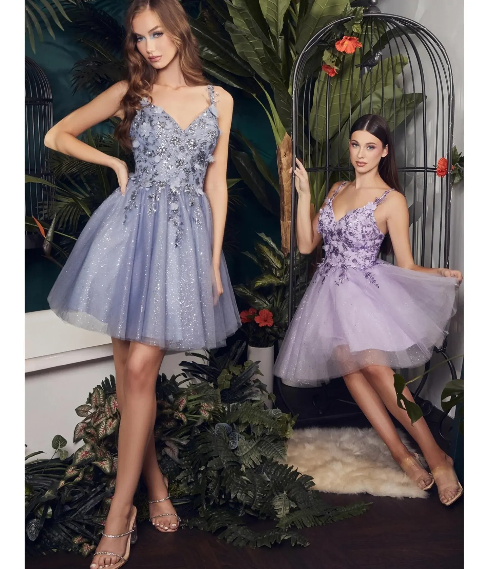 Unique Vintage Special Occasion|Prom Dresses>Cinderella Divine Lavender Rhinestone 3D Floral & Tulle Flare Homecoming Dress