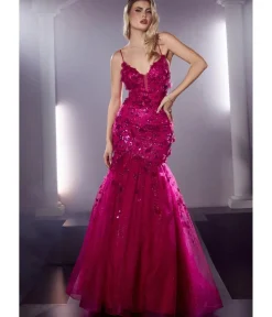 Unique Vintage Special Occasion|Prom Dresses>Cinderella Divine Magenta Magical Mermaid Floral Bridesmaid Gown