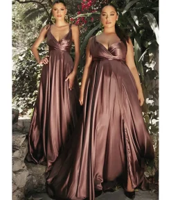 Unique Vintage Special Occasion|Prom Dresses>Cinderella Divine Mahogany Flowy Satin A-Line Bridesmaid Gown