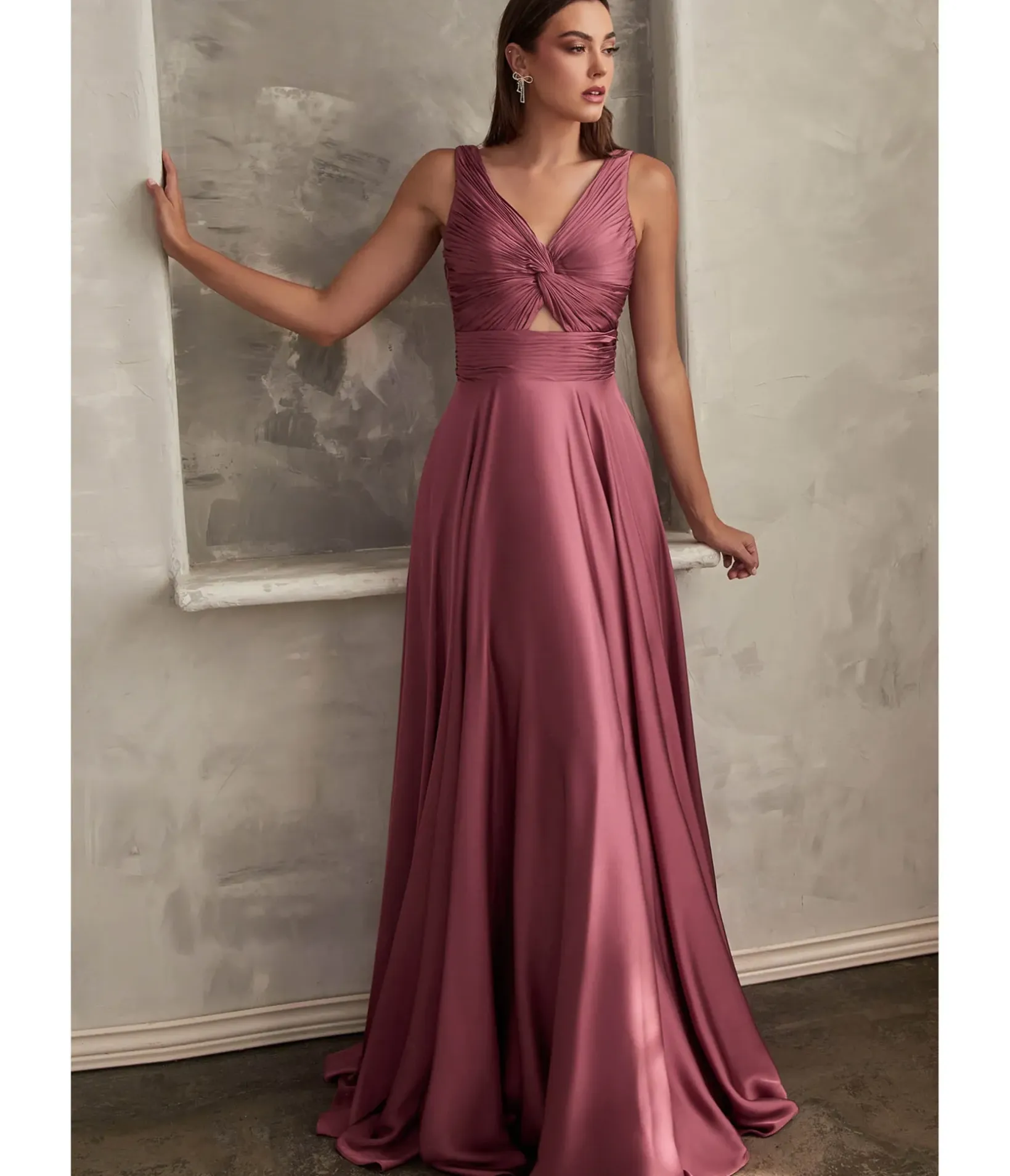 Unique Vintage Special Occasion|Prom Dresses>Cinderella Divine Mauve Rose Satin Ruched Knotted Keyhole Evening Gown