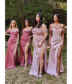 Unique Vintage Special Occasion|Prom Dresses>Cinderella Divine Mauve Satin Off the Shoulder Corset Bridesmaid Gown