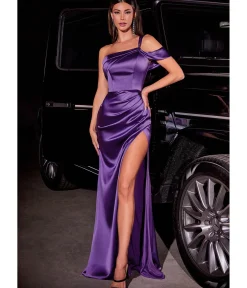 Unique Vintage Special Occasion|Prom Dresses>Cinderella Divine Nova Purple Ruched Satin One Shoulder Evening Gown