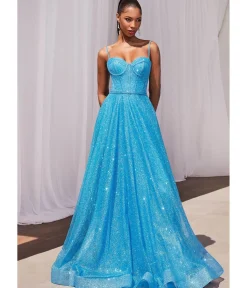 Unique Vintage Special Occasion|Prom Dresses>Cinderella Divine Ocean Blue Glitter Strapless Prom Gown