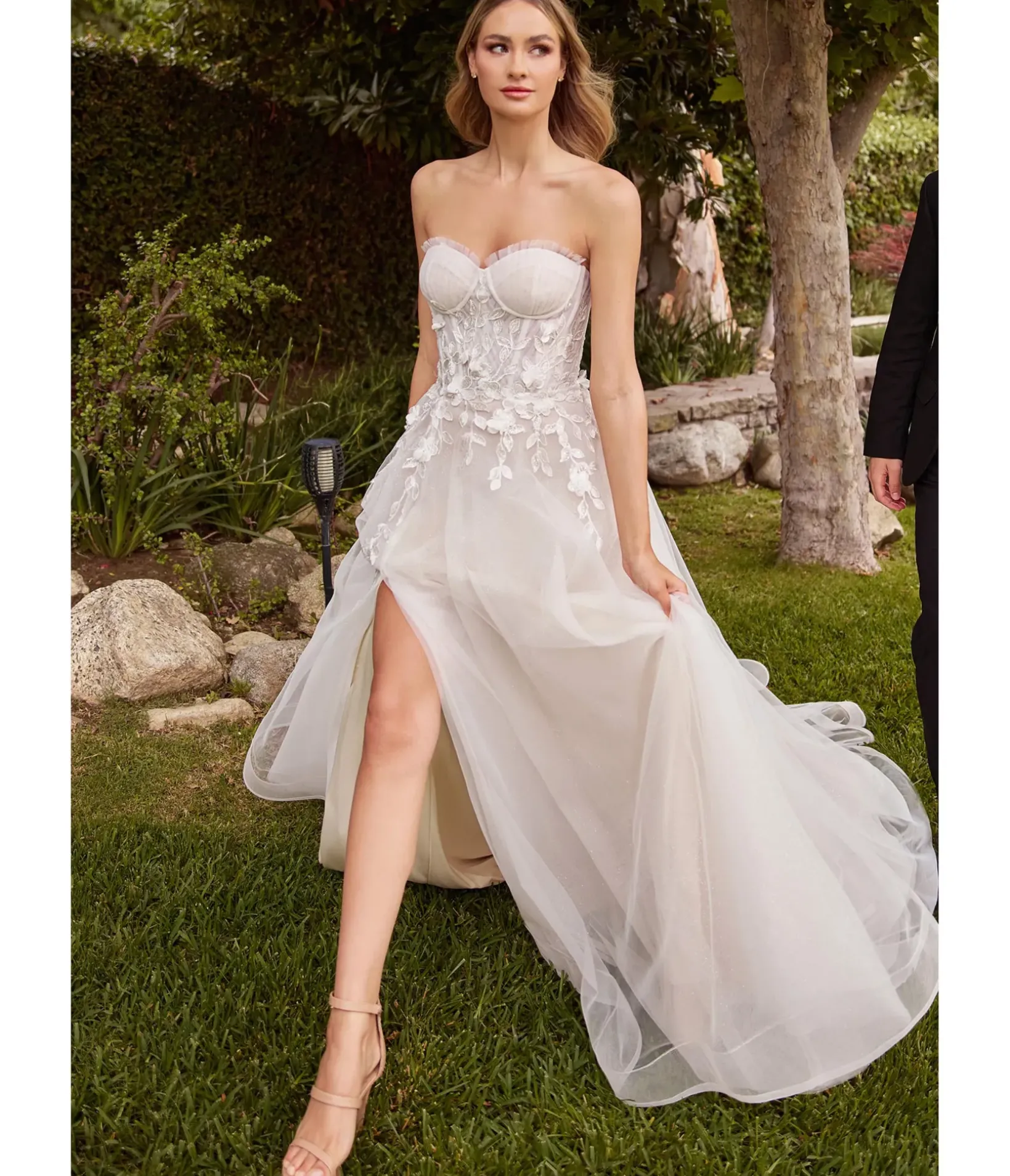 Unique Vintage Special Occasion|Prom Dresses>Cinderella Divine Off White Floral Strapless Bridal Gown with Gloves