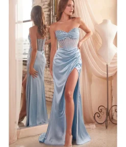 Unique Vintage Special Occasion|Prom Dresses>Cinderella Divine Paris Blue Beaded Satin Corset Prom Dress