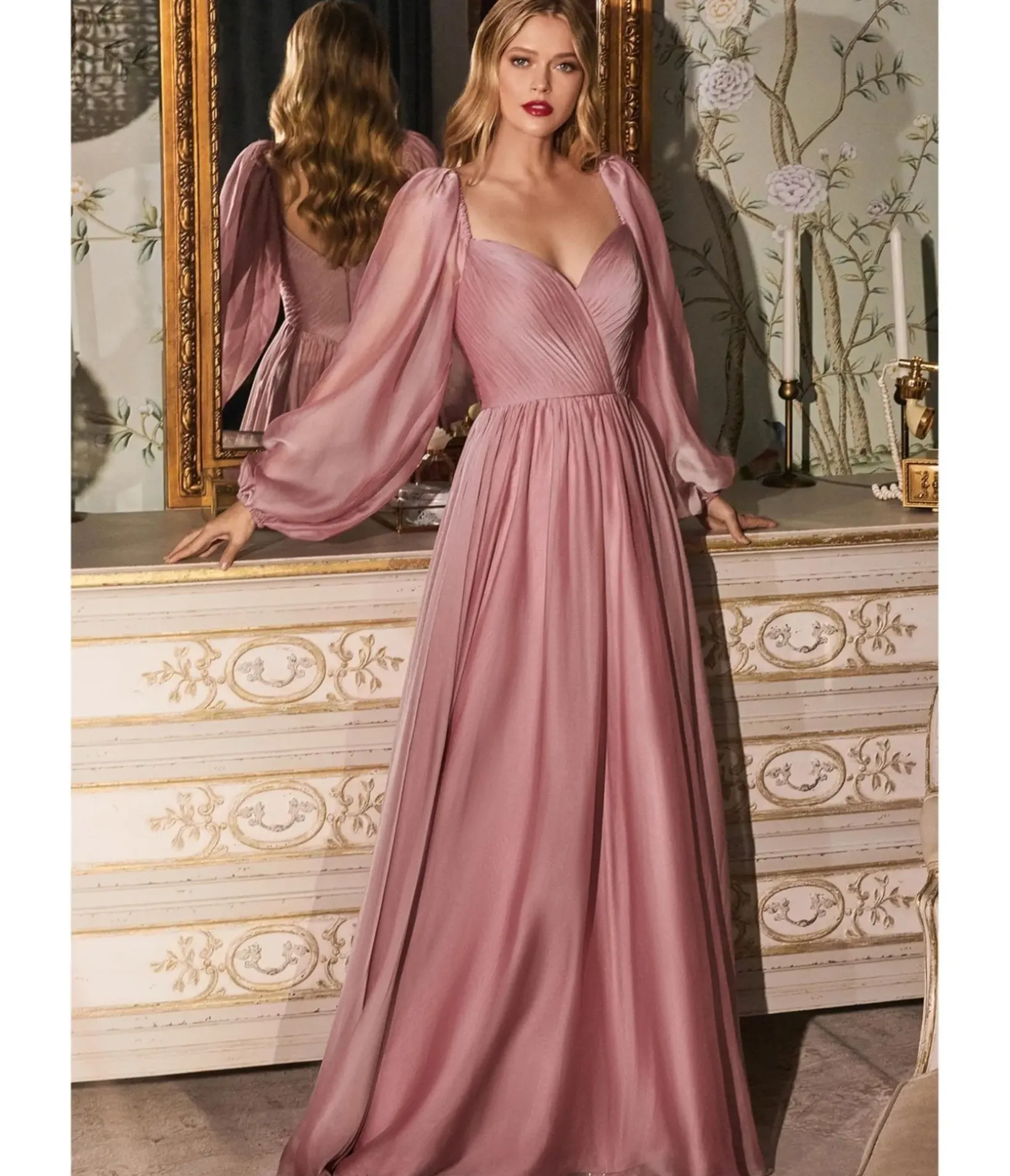 Unique Vintage Bridesmaid Dresses|Wedding Guest>Cinderella Divine Petal Blush Chiffon Sweetheart Bridesmaid Goddess Gown