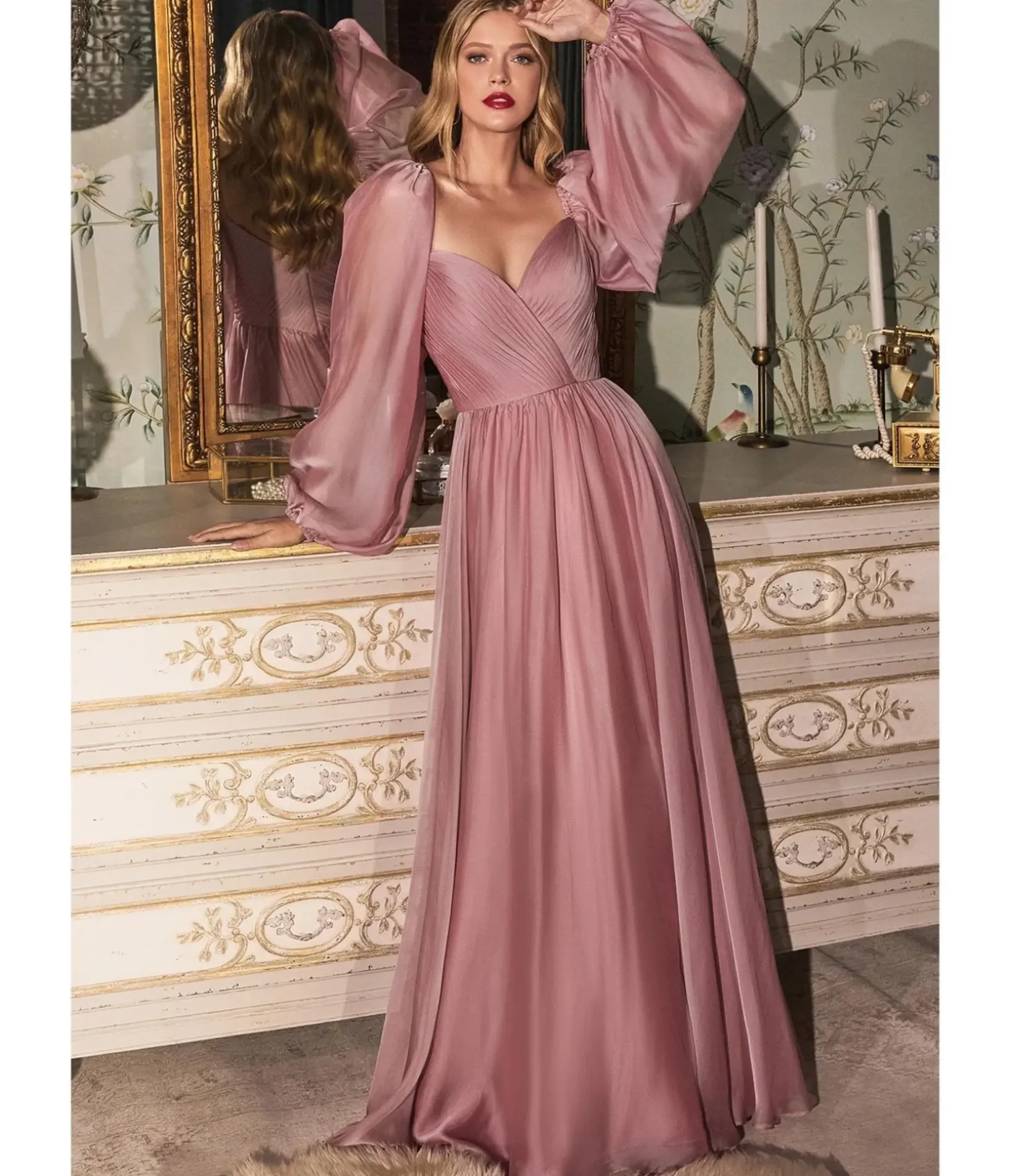 Unique Vintage Bridesmaid Dresses|Wedding Guest>Cinderella Divine Petal Blush Chiffon Sweetheart Bridesmaid Goddess Gown