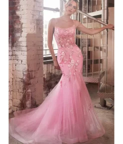 Unique Vintage Special Occasion|All Things Pink>Cinderella Divine Pink Floral & Beaded Corset Mermaid Gown