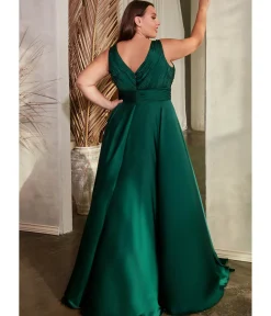 Unique Vintage Special Occasion|Prom Dresses>Cinderella Divine Plus Size Hunter Green Satin Ruched Knotted Keyhole Evening Gown