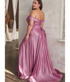Unique Vintage Special Occasion|Prom Dresses>Cinderella Divine Plus Size Metallic Rose Off The Shoulder Bridesmaid Gown