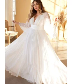Unique Vintage Special Occasion|Prom Dresses>Cinderella Divine Plus Size White Pleated Bridal Dress