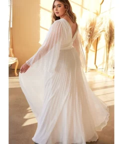 Unique Vintage Special Occasion|Prom Dresses>Cinderella Divine Plus Size White Pleated Bridal Dress
