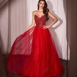 Unique Vintage Special Occasion|All Things Red>Cinderella Divine Red Beaded Strapless Tulle Prom Dress