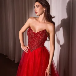 Unique Vintage Special Occasion|All Things Red>Cinderella Divine Red Beaded Strapless Tulle Prom Dress