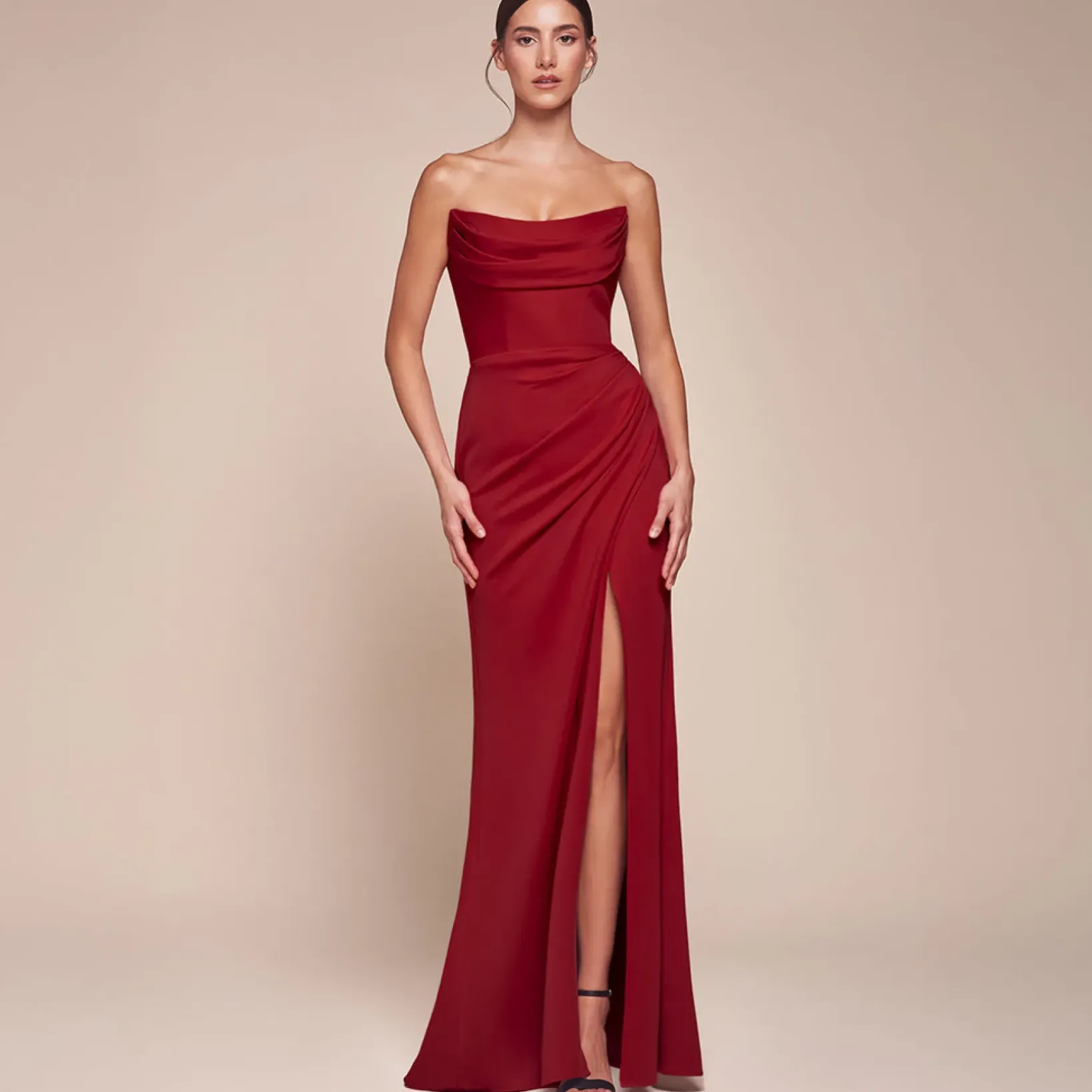 Unique Vintage Special Occasion|All Things Red>Cinderella Divine Red Chiffon Strapless Slit Prom Dress