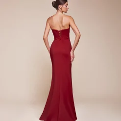 Unique Vintage Special Occasion|All Things Red>Cinderella Divine Red Chiffon Strapless Slit Prom Dress