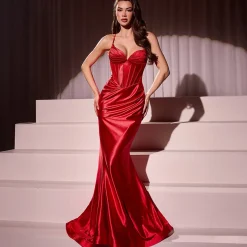 Unique Vintage Special Occasion|All Things Red>Cinderella Divine Red Glitter Satin Prom Dress