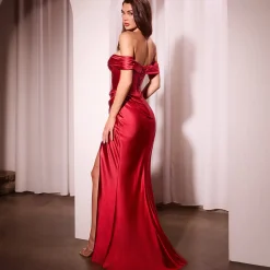 Unique Vintage Special Occasion|All Things Red>Cinderella Divine Red Satin Fitted Off Shoulder Corset Prom Dres