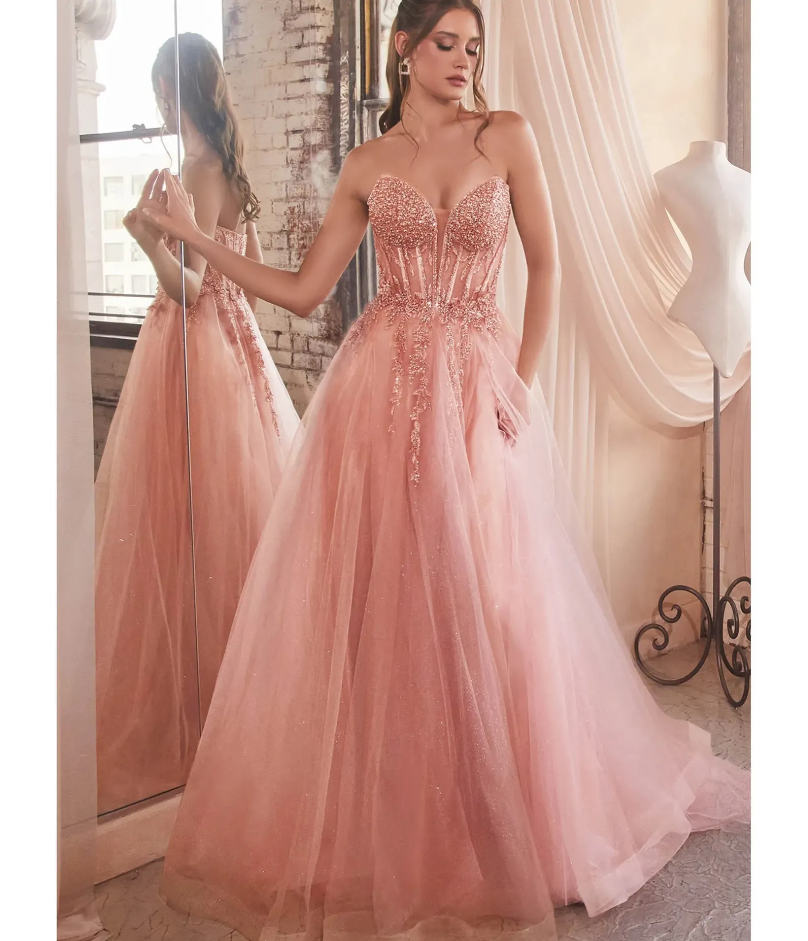 Unique Vintage Special Occasion|Prom Dresses>Cinderella Divine Rose Gold Sparkle Corset Top Prom Gown