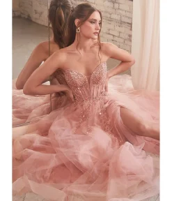 Unique Vintage Special Occasion|Prom Dresses>Cinderella Divine Rose Gold Sparkle Corset Top Prom Gown