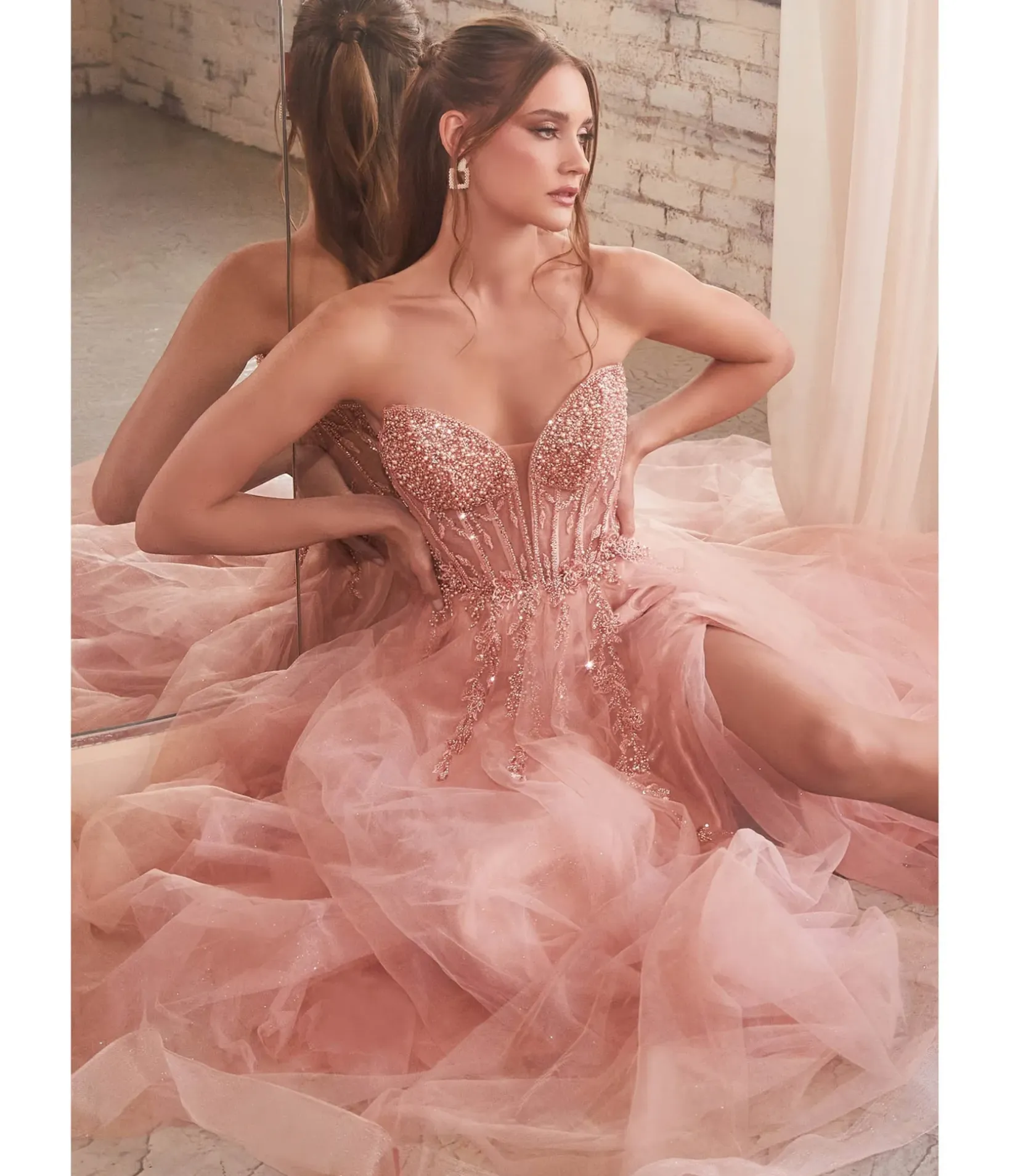 Unique Vintage Special Occasion|Prom Dresses>Cinderella Divine Rose Gold Sparkle Corset Top Prom Gown