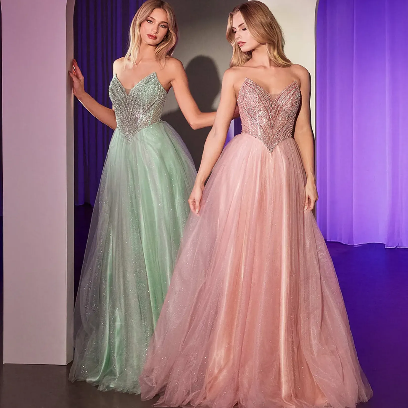 Unique Vintage Special Occasion|Prom Dresses>Cinderella Divine Sage Beaded Strapless Tulle Prom Dress