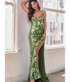 Unique Vintage Special Occasion|Prom Dresses>Cinderella Divine Sage Pailllette Sequin Sheath Evening Gown