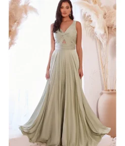Unique Vintage Special Occasion|Prom Dresses>Cinderella Divine Sage Satin Ruched Knotted Keyhole Evening Gown