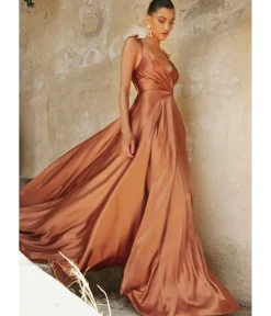 Unique Vintage Special Occasion|Prom Dresses>Cinderella Divine Sienna Flowy Satin A-Line Bridesmaid Gown