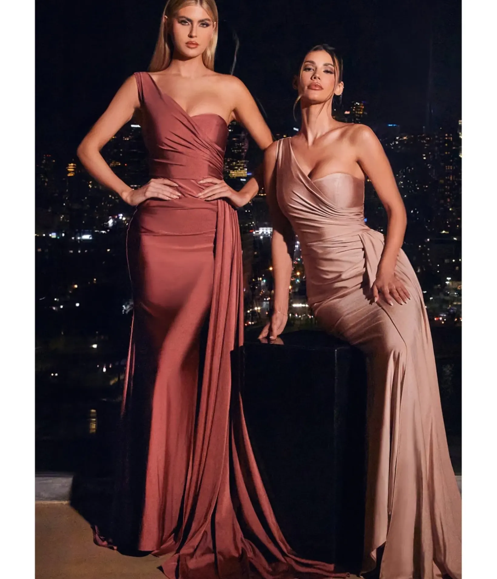 Unique Vintage Special Occasion|Prom Dresses>Cinderella Divine Sienna Rose Fitted One Shoulder Satin Bridesmaid Dress